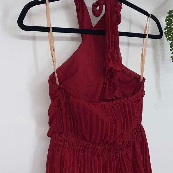 Ali & Jay Pleated Halter neck Chiffon MIDI Dress Fit & Flare Red XS - Picture 7 of 14